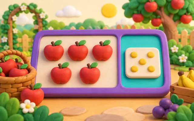 Papan hitung dengan buah apel